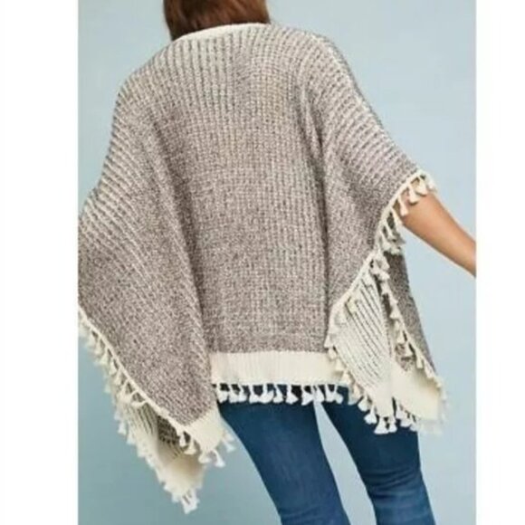 Anthropologie One Size Boho Kimono Open Front Cardigan Fringe Trim Patterned - Picture 11 of 13